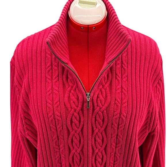 Lands' End Vintage Red Chunky Cable Knit 1/4 Zip Sweater Women XL - Picture 5 of 7